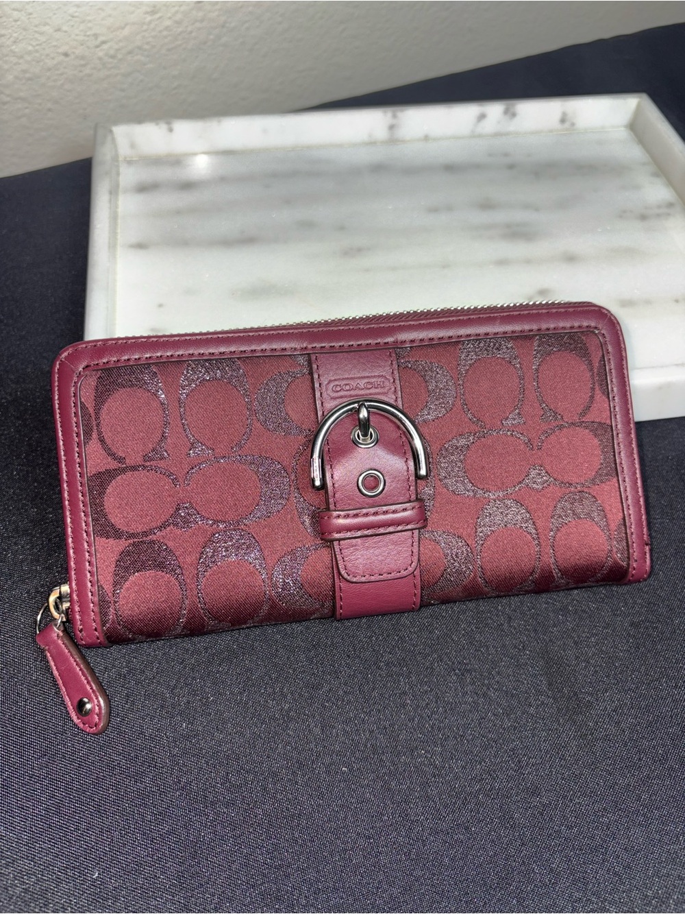 Coach Signature C SoHo Buckle Zip Wallet - Burgandy Wine